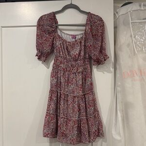 Francesca's Collections Red Floral Puff Sleeve Mini Dress